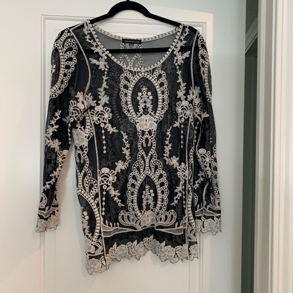 Black & White Sheer Lace Tunic